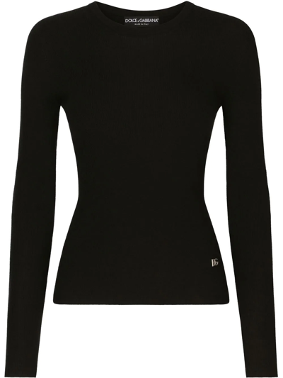 Dolce & Gabbana Logo Plaque Knitted Sweater In Schwarz
