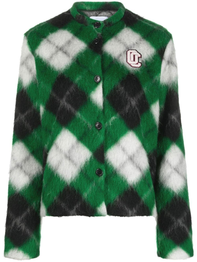 Opening Ceremony Logo-patch Argyle-check Cardigan In Verde