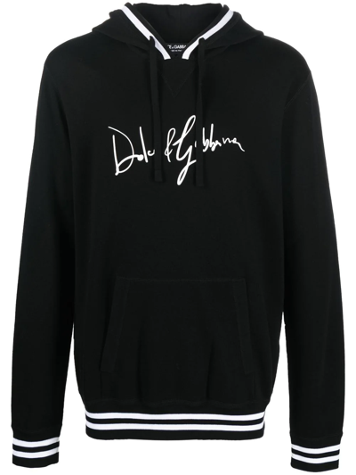Dolce & Gabbana Logo-print Detail Drawstring Hoodie In Black