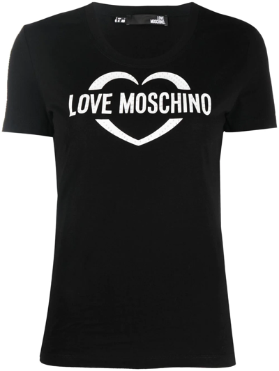 Love Moschino Cotton T-shirt In Spezzato - Black