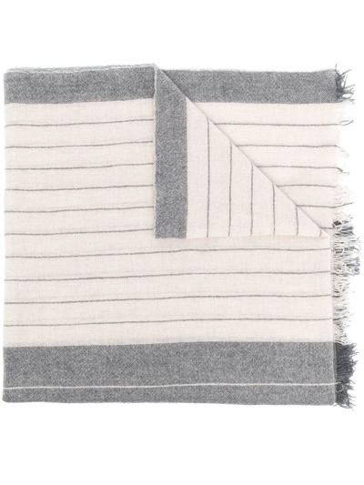 Lorena Antoniazzi Stripe-print Wool-cashmere Blend Scarf In Nude