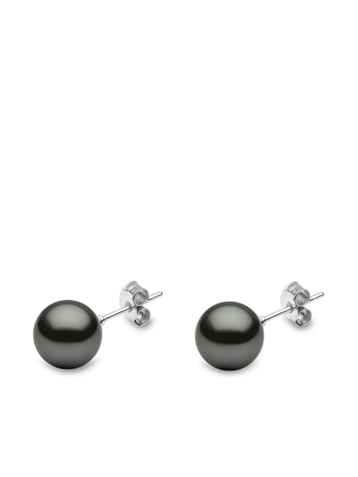 Yoko London 18kt White Gold Classic 9mm Tahitian Pearl Stud Earrings In Silber