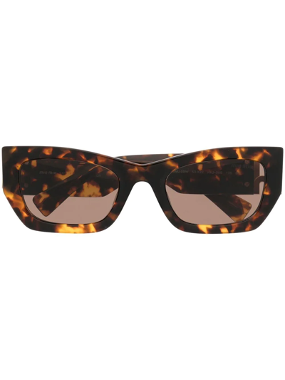 Miu Miu Logo-plaque Oversize-frame Sunglasses In Braun