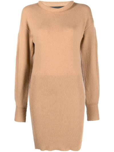 Federica Tosi Roll-neck Knitted Jumper Dress In Camel