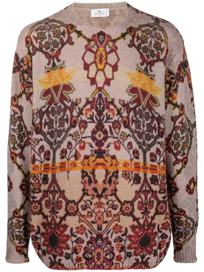 Etro Patterned-jacquard Wool Jumper In Pink