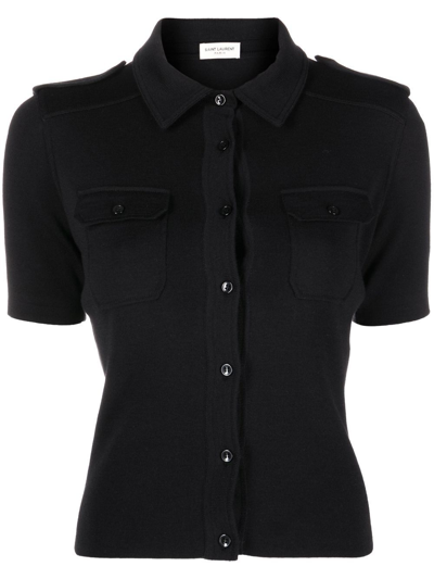 Saint Laurent Knitted Button-fastening Polo Shirt In Black
