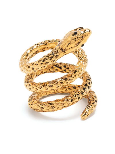 Saint Laurent Snake Gold-tone Crystal Ring In Vieil