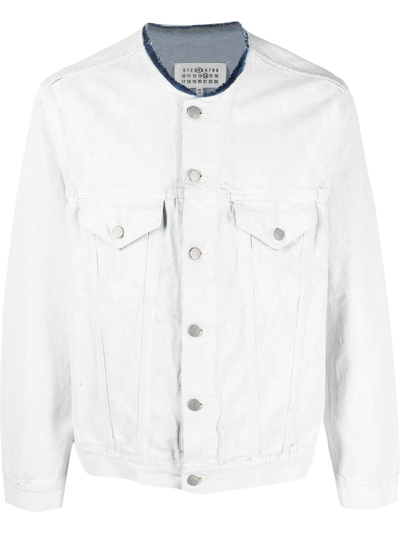 Maison Margiela Cracked Collarless Denim Jacket In White