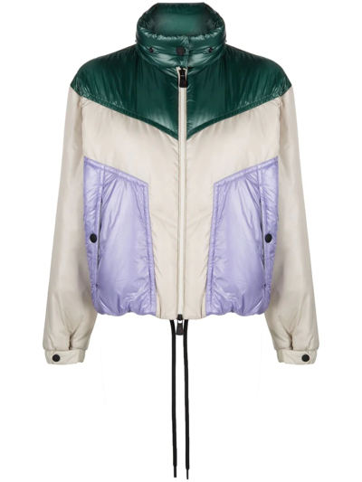 Moncler Ledi Hooded Color-block Quilted Shell Down Jacket In Multicolore