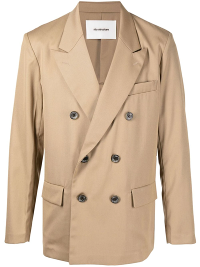 Rito Structure Double-breasted Fitted Blazer In Brown