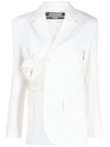 Jacquemus La Veste Baccala Cutout Wool-blend Twill Blazer In Weiss