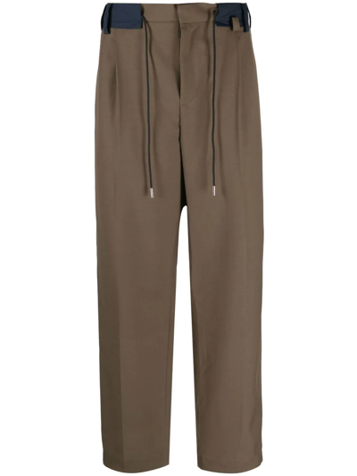 Sacai Contrast-trim Drawstring Suit Trousers In Neutral
