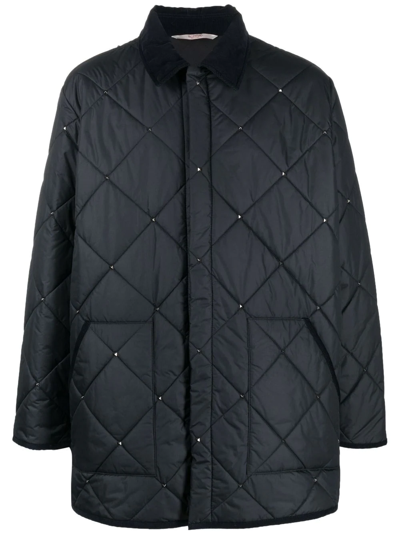 Valentino Garavani Rockstud Diamond-quilted Short Coat In Animal Print