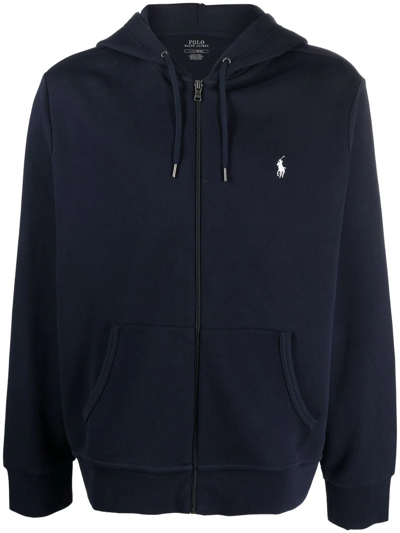 Polo Ralph Lauren Cotton Blend Quilted Double Knit Full Zip Hoodie In Blue