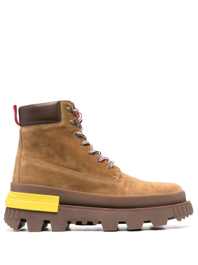 Moncler Men's Mon Corp Leather Ankle Boots In Camel