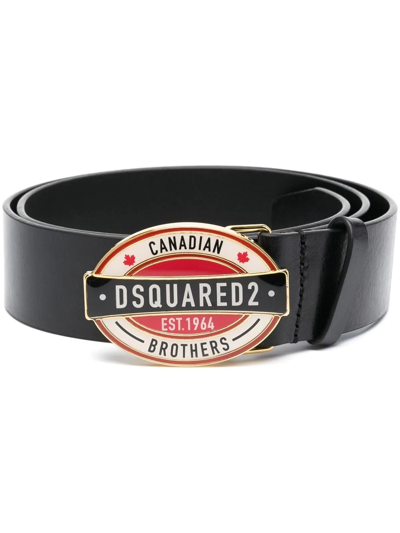 DSQUARED2 LOGO扣环皮质腰带