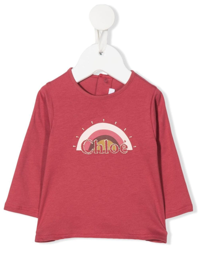 Chloé Babies' Rainbow Logo Long-sleeved T-shirt (6-36 Months) In Pink
