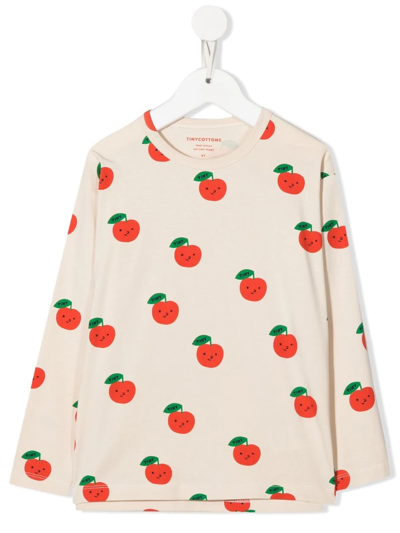 Tiny Cottons Apples-print Mock-neck T-shirt In Nude