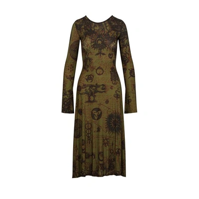 Marine Serre Printed Fluid Viscose Jersey Midi Dress In Green,black