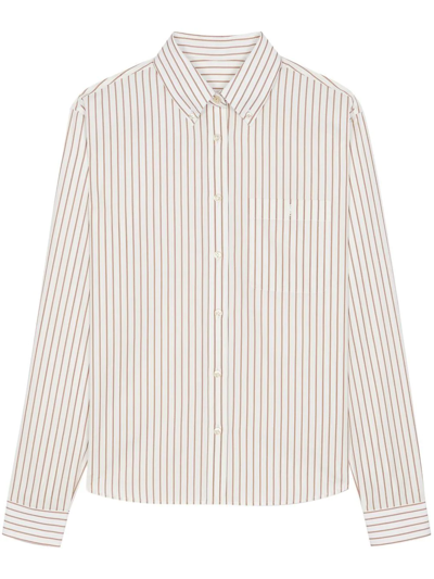 Saint Laurent Striped Cotton Long-sleeve Shirt In Creme Caramel