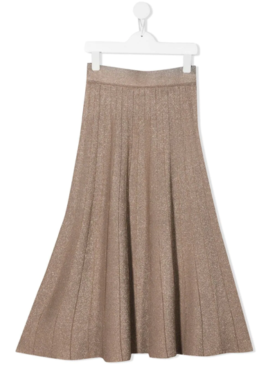 Monnalisa Kids' Knitted Mid-length Skirt In Gold