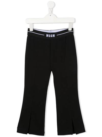 Msgm Kids' Logo-waist Flared Jersey Trousers In Blue