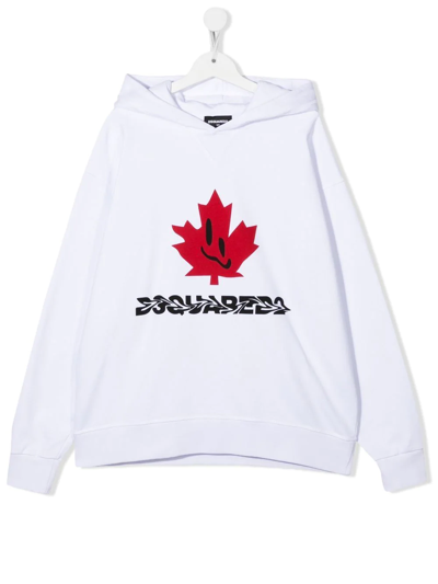 Dsquared2 Kids' Logo Print Cotton Sweatshirt Hoodie In White