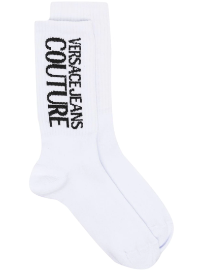 Versace Jeans Couture Intarsia-logo Cotton Socks In White