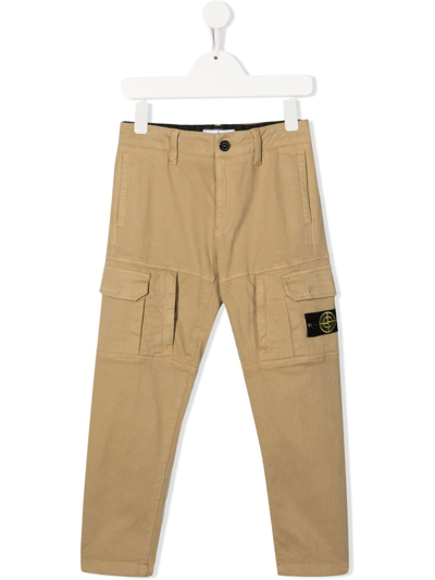 Stone Island Junior Kids' Compass-patch Cargo Trousers In Neutrals