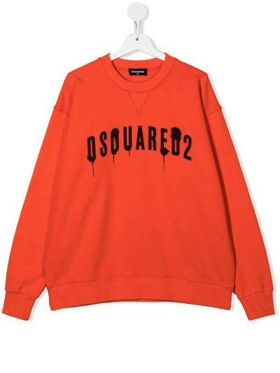 Dsquared2 Kids Orange Hoodie With Spray Effect Logo