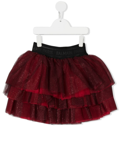 Balmain Kids' Glittered Tutu Skirt In Burgundy