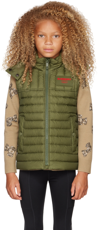 Burberry Kids Horseferry-appliqué Padded Gilet (3-14 Years) In Olive