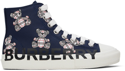 Burberry Kids Navy Thomas Bear High Sneakers In Midnight