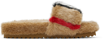 Burberry Kids Brown Faux-fur Sandals In Beige