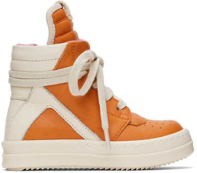 Rick Owens Baby Orange & Off-white Geobasket Sneakers In Orange/milk/milk