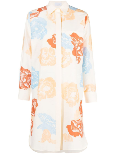 Ferragamo Poppy Print Silk Shirt Dress In Multicolor