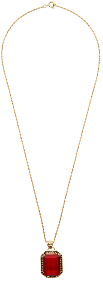 Ernest W. Baker Ssense Exclusive Gold & Red Stone Necklace In Gold W/ Red
