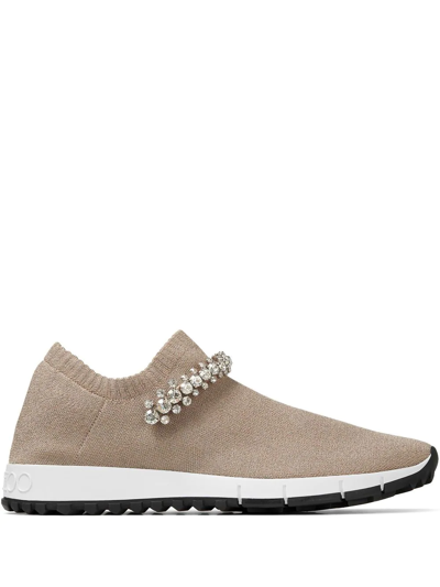 Jimmy Choo Verona Crystal-embellished Knit Sneakers In Pink