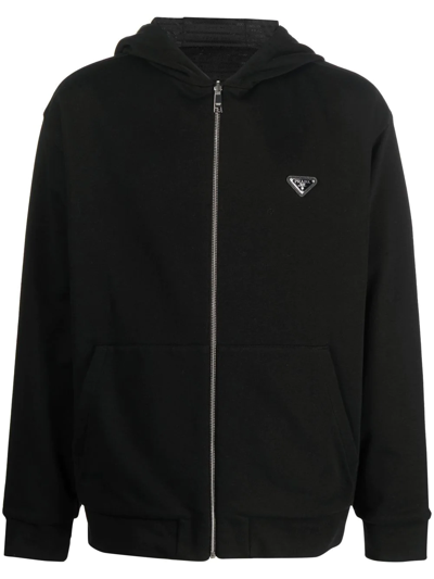 Prada Triangle-logo Velvet Blouson Jacket In Black
