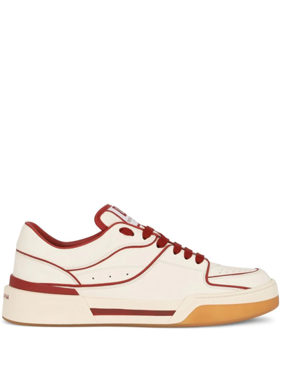Dolce & Gabbana New Roma Cream Panelled Leather Sneakers In Multi-colored