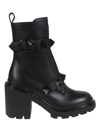 Valentino Roman Stud Leather Combat Boots In No Nero
