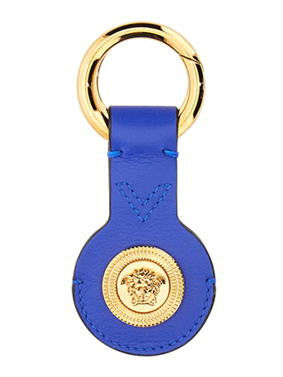 Versace Medusa Plaque Keychain In Blue