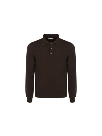 Malo Long-sleeve Cashmere Polo Shirt In Brown
