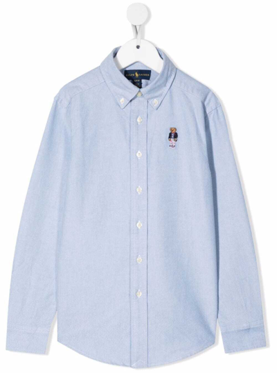 Polo Ralph Lauren Kids Boys Light Blue Cotton Shirt With Logo Embroidery
