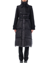 Sacai Long Hybrid Belted Puffer Trench Coat In Black
