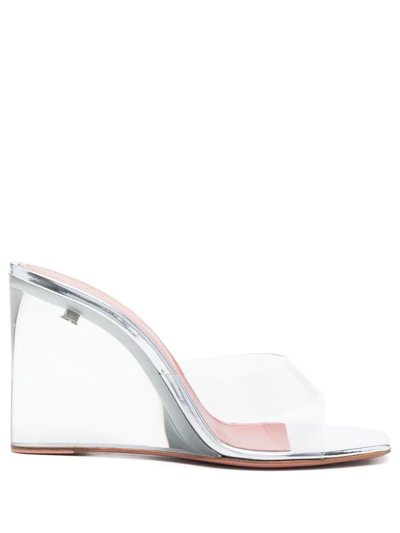 Amina Muaddi Transparent Lupita Glass Wedge Heeled Sandals
