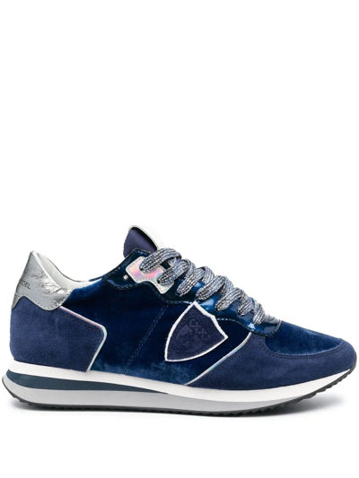 Philippe Model Paris Suede-panelled Low Top Sneakers In Blue