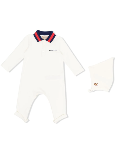 Gucci Babies' Contrast-collar Romper In White