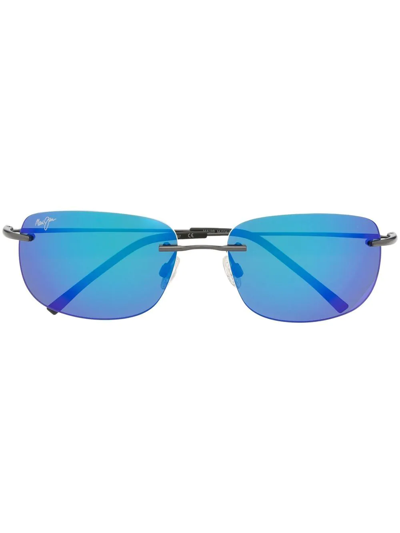 Maui Jim Square-frame Mirrored Sunglasses In Blue Ohai Gunmetal