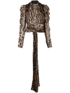 Proenza Schouler Plunging Leopard-print Puff-sleeve Crepe De Chine Top In Brown
